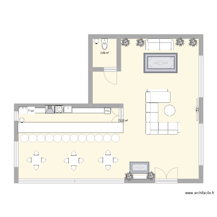plan d. Plan de 2 pièces et 76 m2