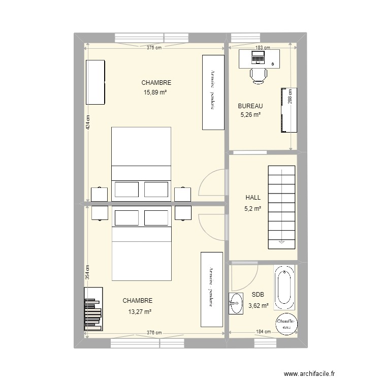  1er étage AGASSE. Plan de 5 pièces et 43 m2