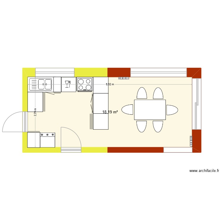 plan de la cuisine / salle à manger. Plan de 1 pièce et 18 m2