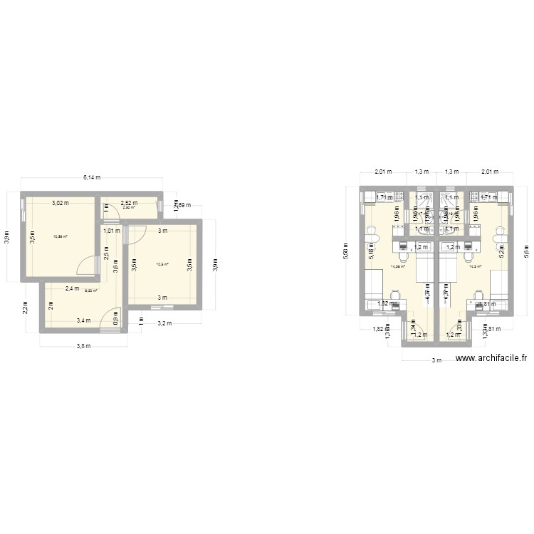 stud 4. Plan de 8 pièces et 66 m2