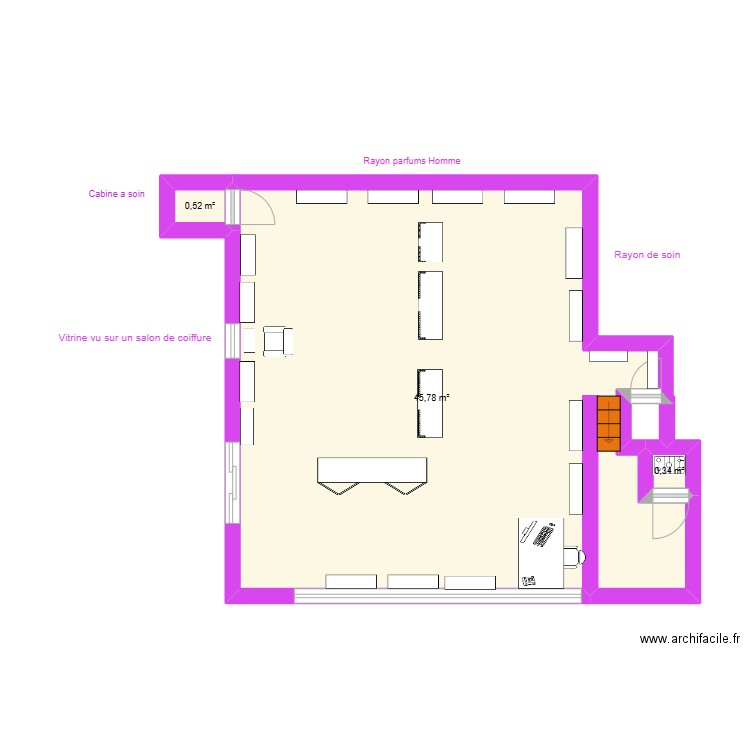 marionnaud. Plan de 3 pièces et 47 m2