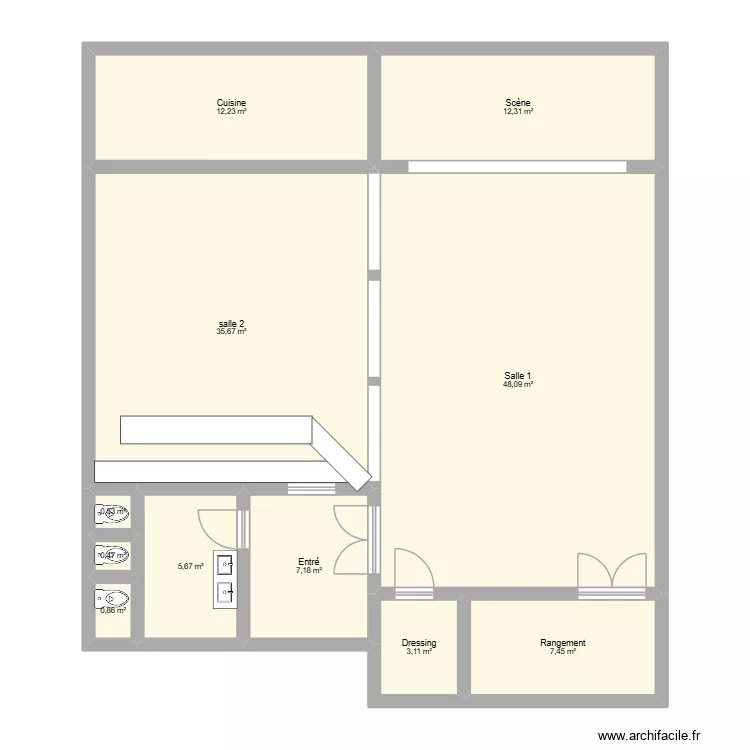 salle des fetes. Plan de 11 et 134 m² salle des fetes. Plan de 11 et 134 m²