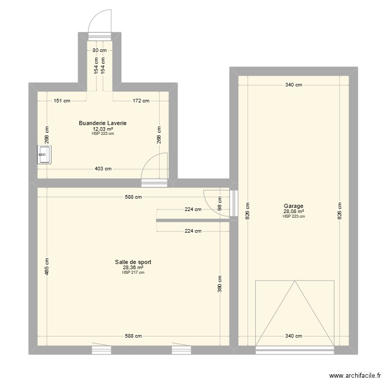 plan Gonzales. Plan de 3 pièces et 68 m2