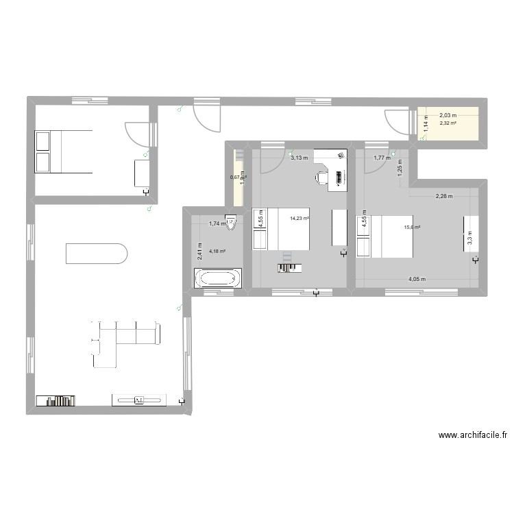 maison. Plan de 5 pièces et 37 m2