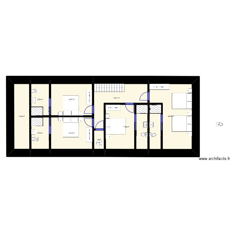 1er maison de gardien. Plan de 9 pièces et 107 m2