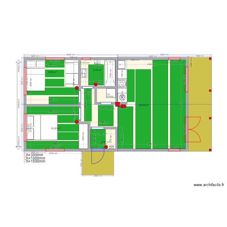 Barn Ярославль ТП. Plan de 8 pièces et 65 m2