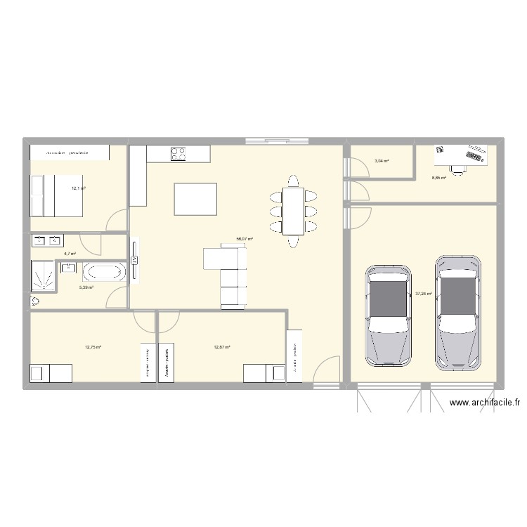 plan rectangle. Plan de 9 pièces et 153 m2
