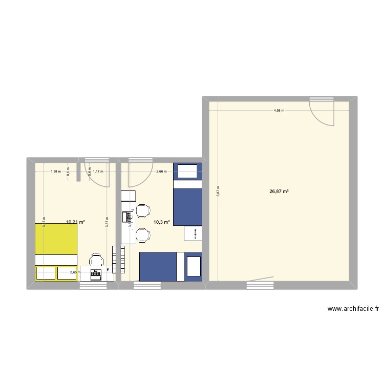 CP203. Plan de 3 pièces et 47 m2