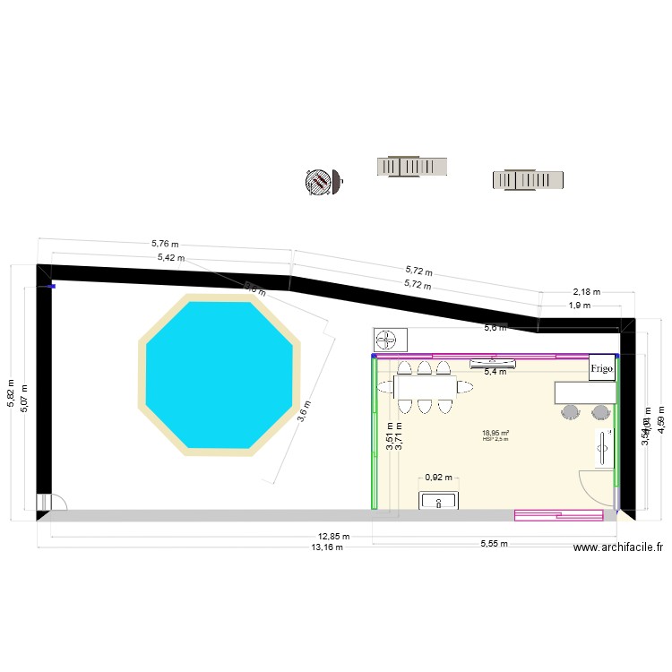 veranda reglisse. Plan de 1 pièce et 19 m2