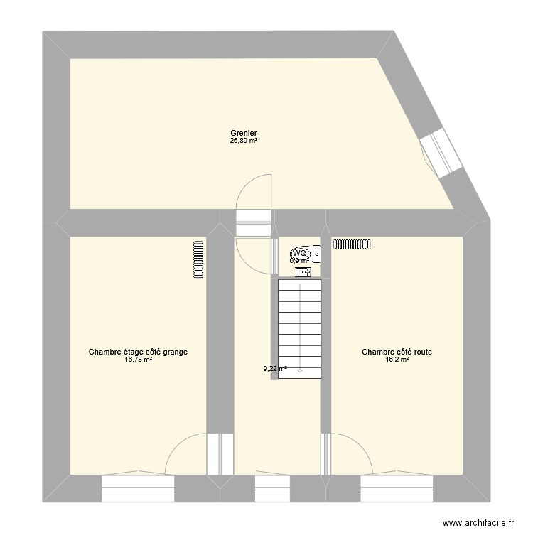 Chateauvilain étage. Plan de 5 pièces et 70 m2