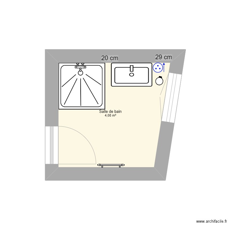 SDB Panoyan. Plan de 1 pièce et 4 m2