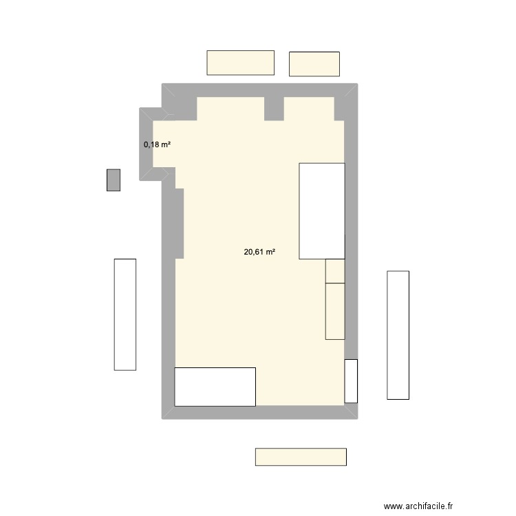 SDB. Plan de 2 pièces et 21 m2
