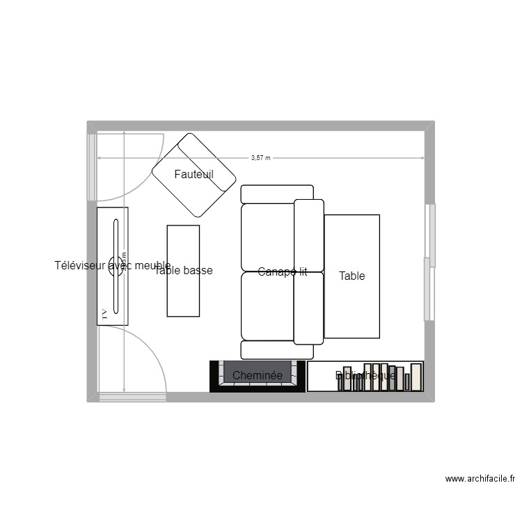 Salon 70 B. Beaumarchais v3. Plan de 1 pièce et 10 m2