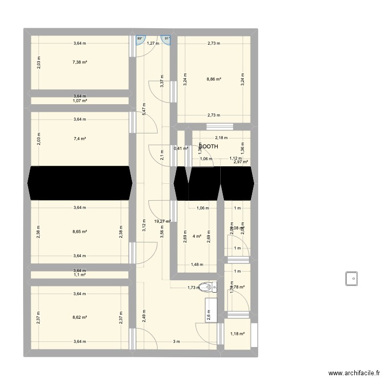 CAVES FB DU TEMPLE_BOOTH RECTIF 2. Plan de 14 pièces et 75 m2