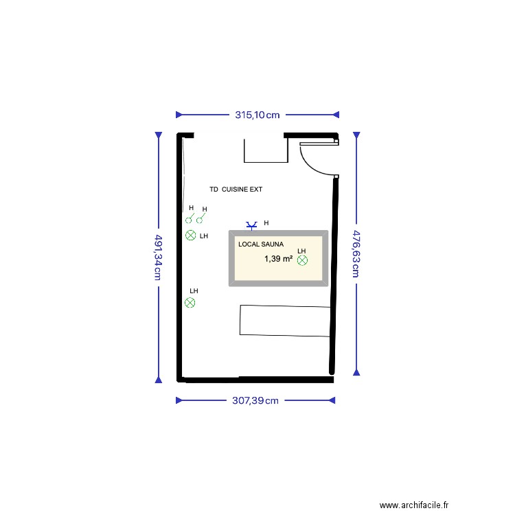 SAUNA. Plan de 1 pièce et 1 m2