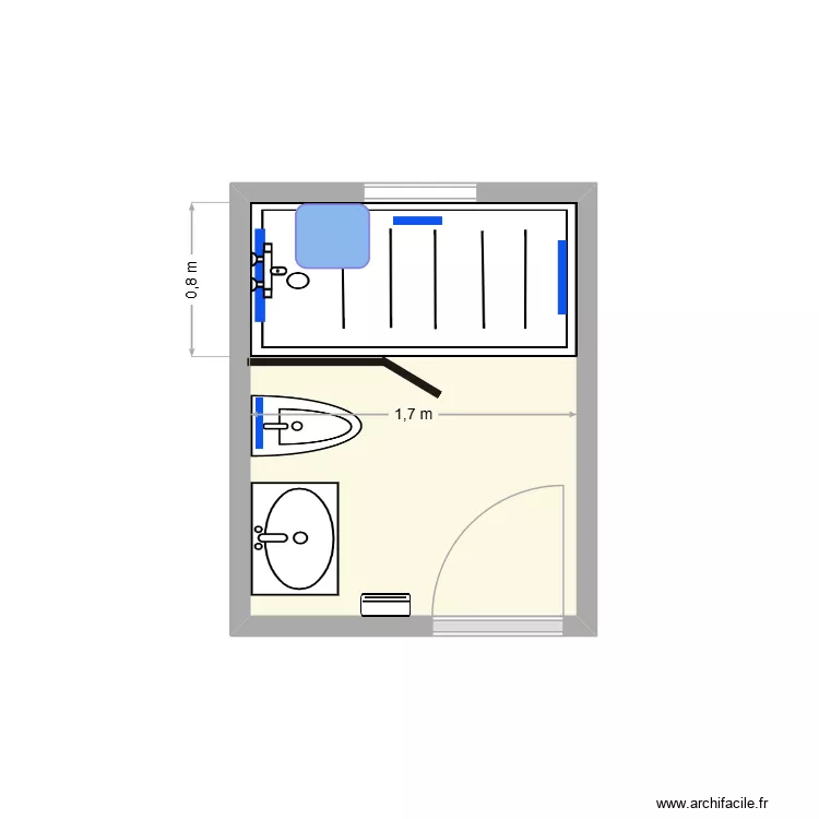 Salle de bain. Plan de 1  et 4 m²