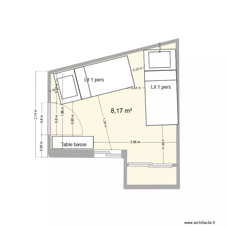 toulon chambre 2 projet 80 numero 1. Plan de 1  et 8 m²