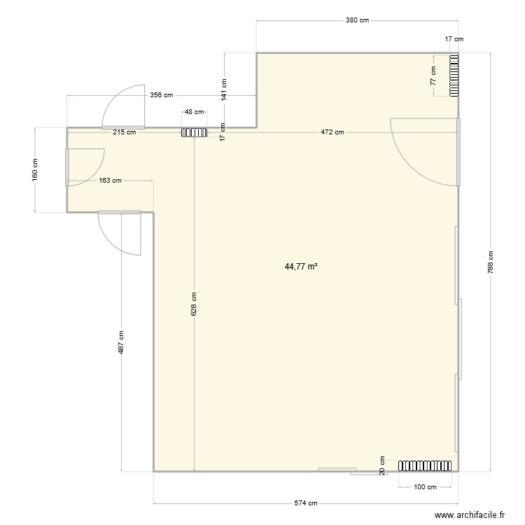 Salon. Plan de 1 pièce et 45 m2