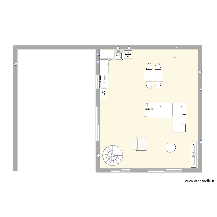 Ciselades RDC. Plan de 1 pièce et 56 m2