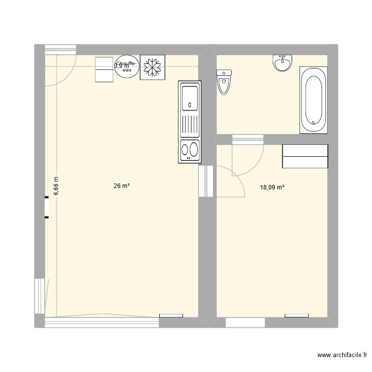 piece1. Plan de 2 pièces et 44 m2