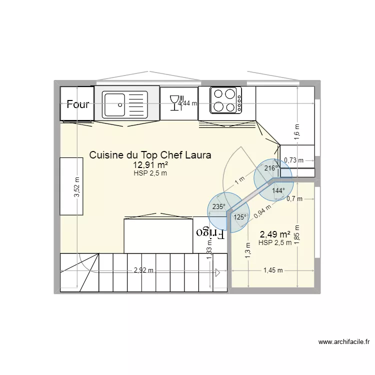 Tony cuisine. Plan de 2 pièces et 15 m²