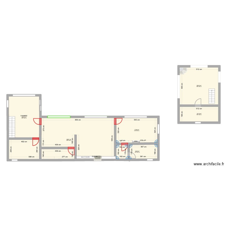 MAISON 1 / 2 CHAMBRES + ANNEXES EXTERIEURE. Plan de 6 pièces et 146 m2