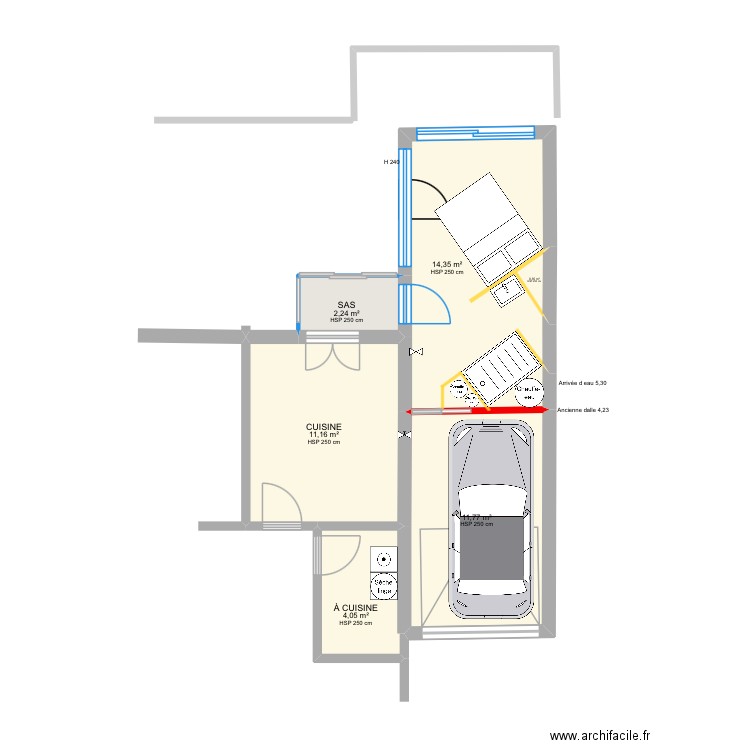 Agrandissement NADINE présentation. Plan de 6 pièces et 44 m2