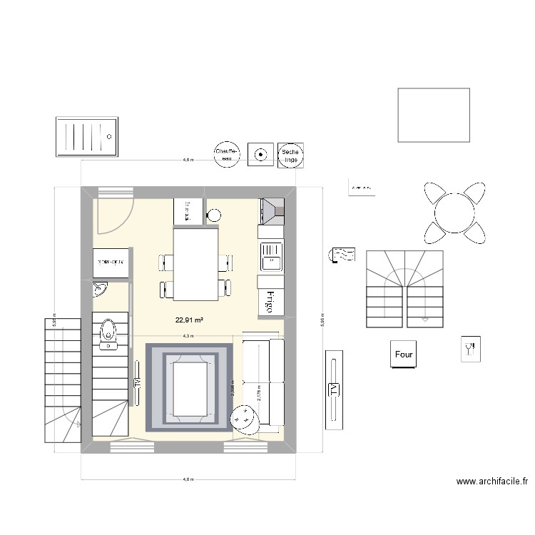 appartement F2 N°9. Plan de 3 pièces et 48 m2