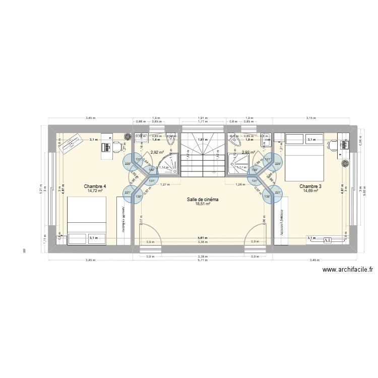 etage sillans. Plan de 5 pièces et 54 m2