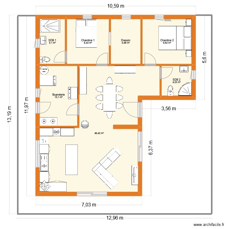 chalet 20251214. Plan de 7 pièces et 90 m2