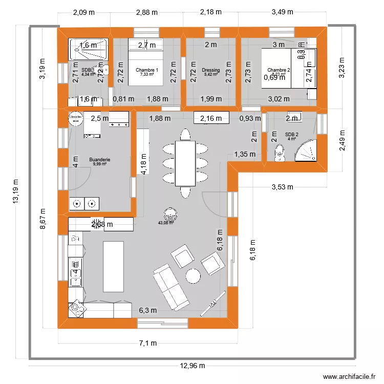 chalet 20251214. Plan de 7 pièces et 82 m²