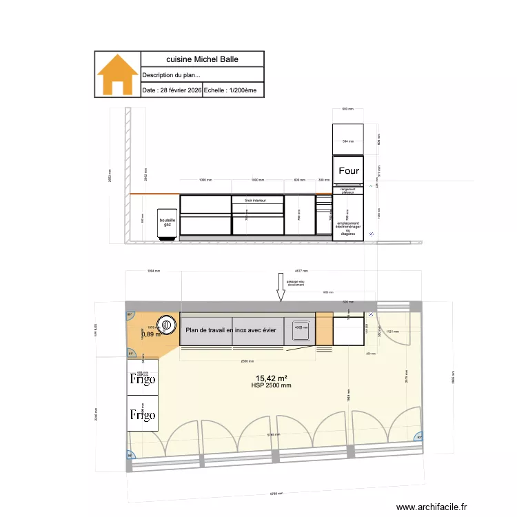 cuisine Michel Balle  mise &agrave; jour du 5 mars 2026. Plan de 1 pièce et 15 m²