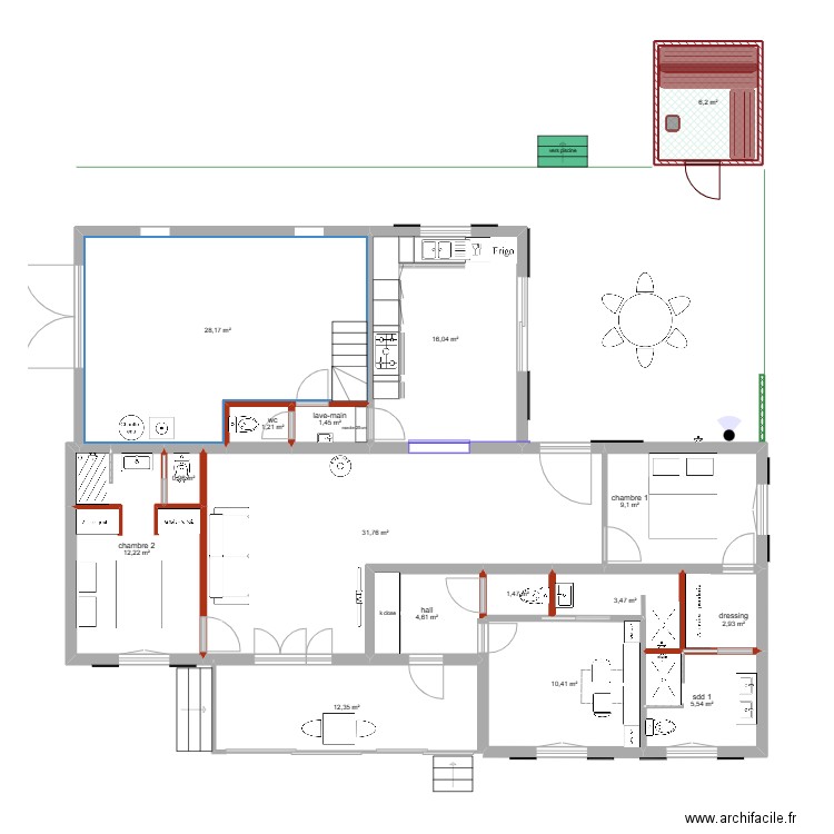 projet 4 ECO + traversant initial  Allemagne. Plan de 16 pièces et 148 m2