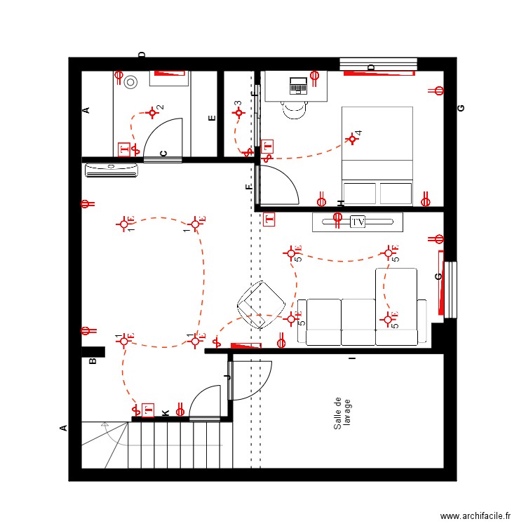 daigle s-sol Électrique. Plan de 1 pièce et 55 m2