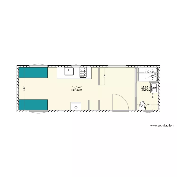 Projet Es&eacute; Roulotte. Plan de 2  et 18 m²