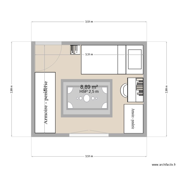 CHAMBRE GAB1BIS. Plan de 1 pièce et 9 m2