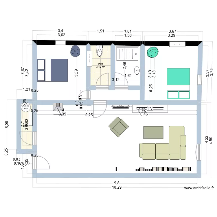 GIILES 3. Plan de 2  et 5 m²