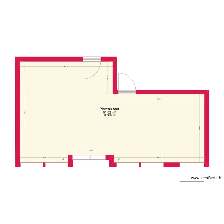 RDC3. Plan de 1 pièce et 52 m2