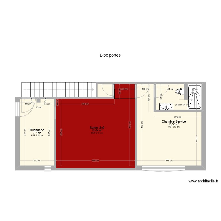 Salon ciné Moquette. Plan de 5 pièces et 44 m2