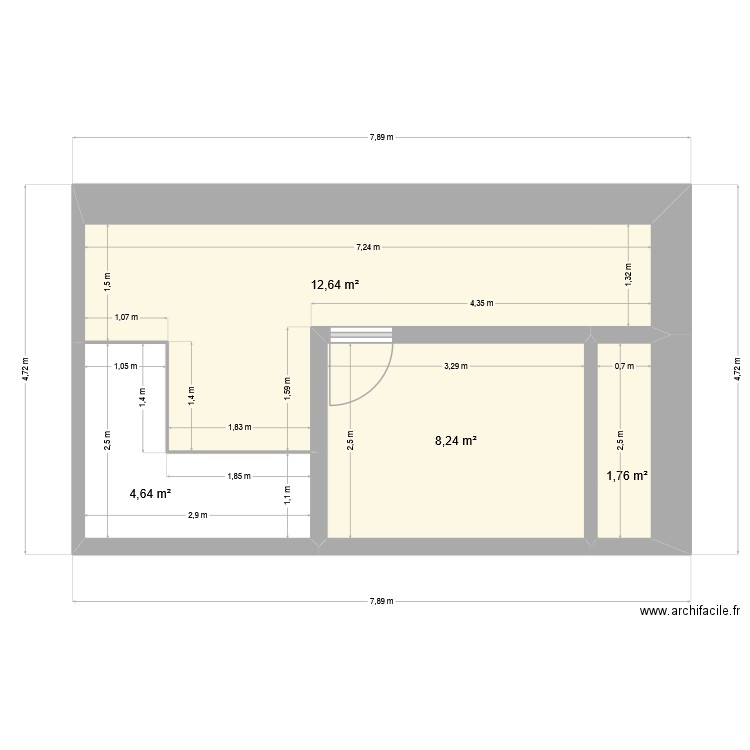 plancher hourdis. Plan de 4 pièces et 27 m2