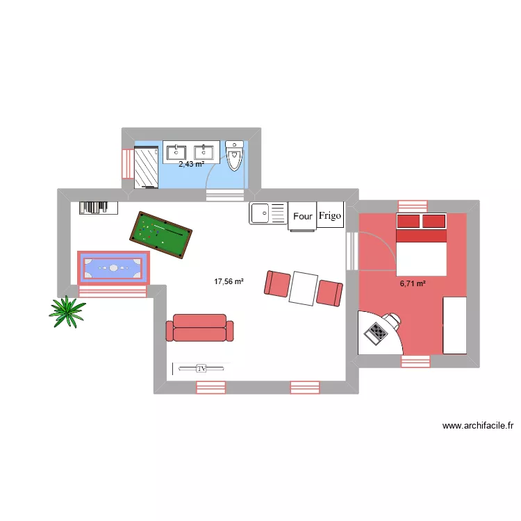 test aikel. Plan de 3  et 27 m²