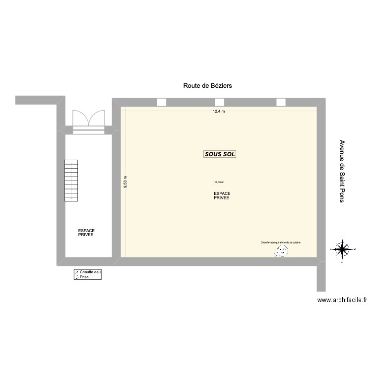 Bar sous sol. Plan de 1 pièce et 118 m2