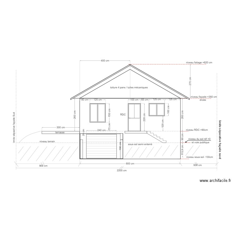 maison Douvres  / plan de l'existant /façade Est. Plan de 0 pièce et 0 m2