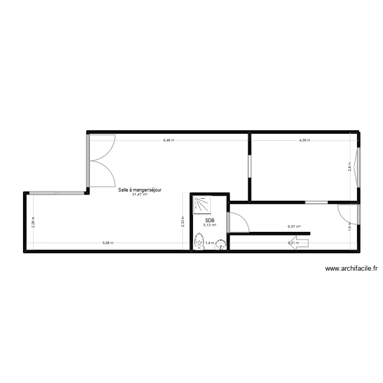 Mansour rdc. Plan de 3  et 44 m²
