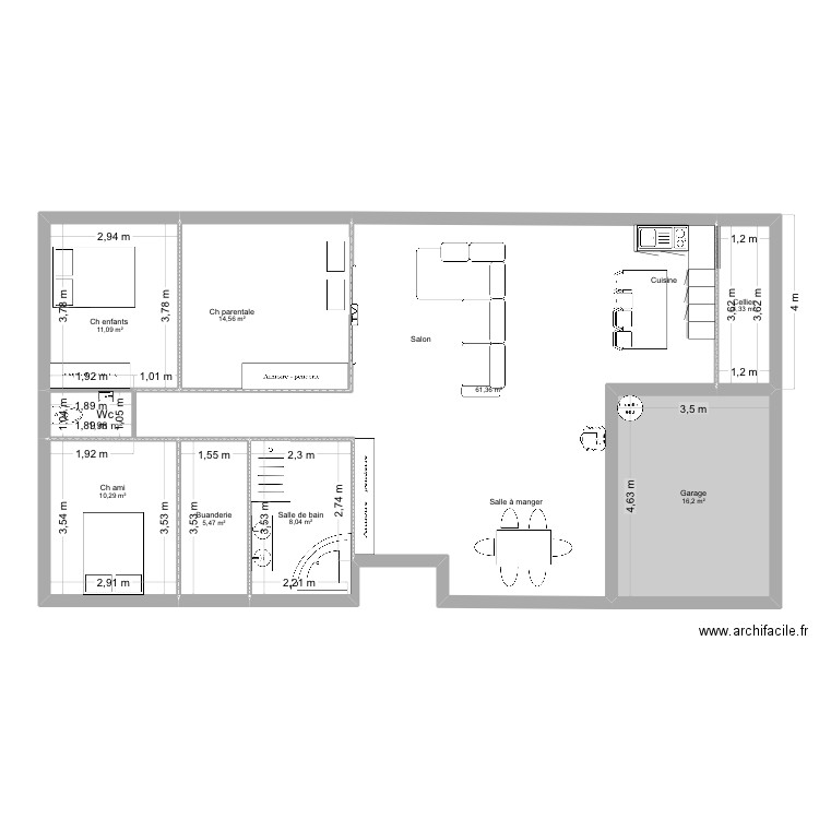 Maison. Plan de 9 pièces et 133 m2
