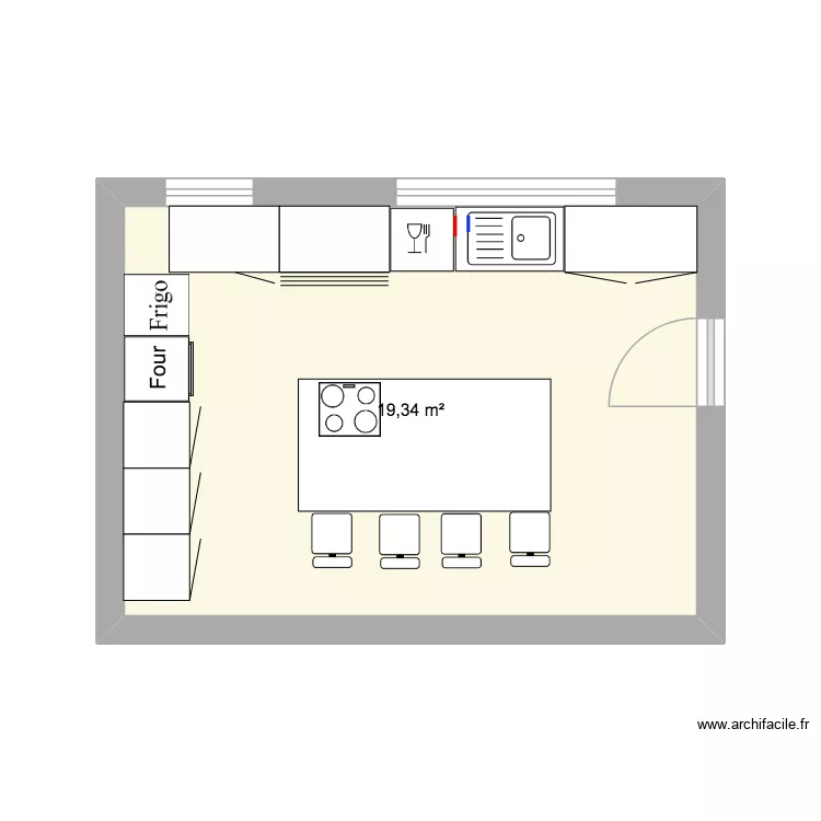 cuisine. Plan de 1  et 19 m²