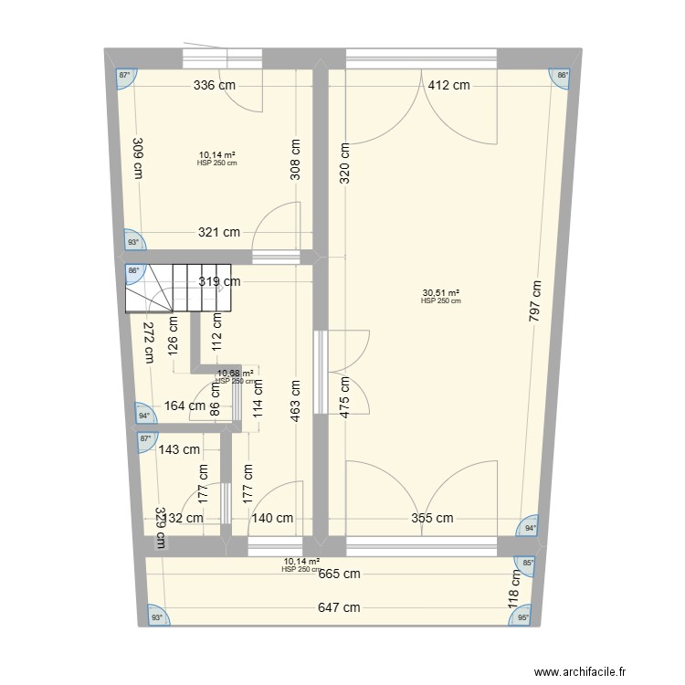 RDCH TETA. Plan de 4 pièces et 61 m2