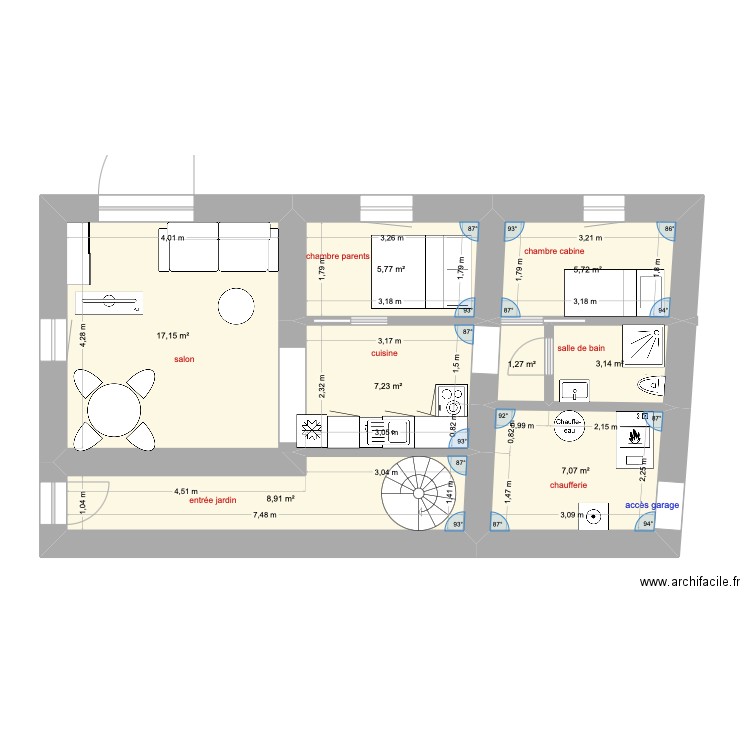 niveau o validé. Plan de 8 pièces et 56 m2