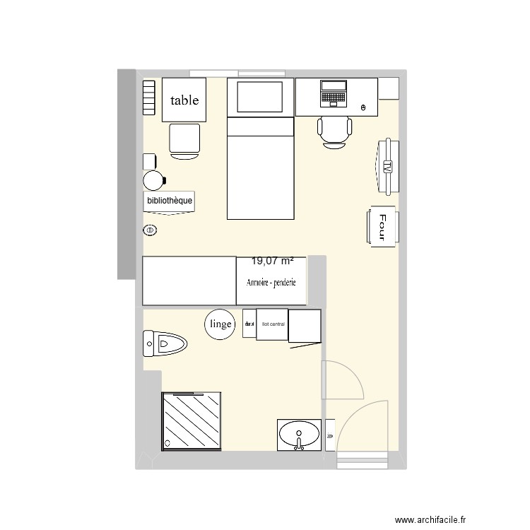 Apart Rennes Cesson Sévigné Nouveau. Plan de 1 pièce et 19 m2