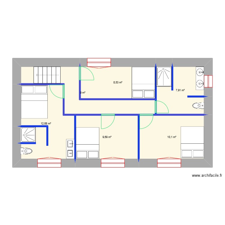 MAISON JP. Plan de 6 pièces et 58 m2